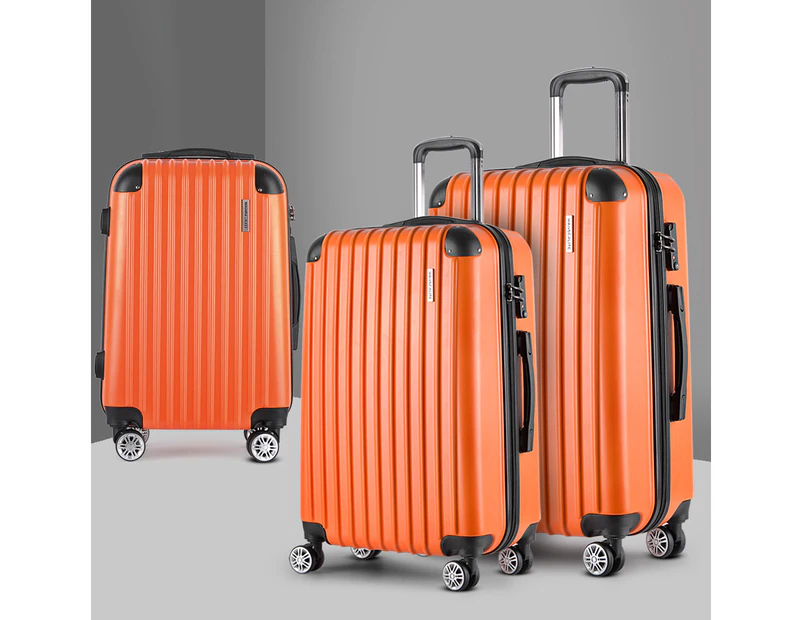 Wanderlite 3pc Luggage Trolley Travel Set Suitcase Carry On TSA Lock Hard Case Lightweight Orange