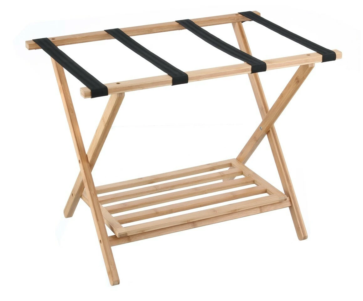 Bamboo Luggage Suitcase Rack Holder Folding Stand