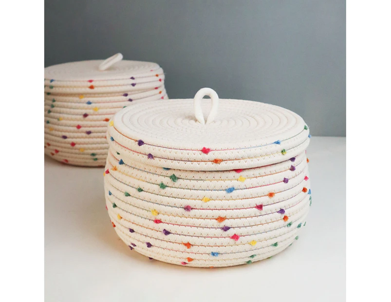 Good Woven Cotton Line Storage Basket Handmade Practical Large Capacity Sundries Basket for Home-Multicolor