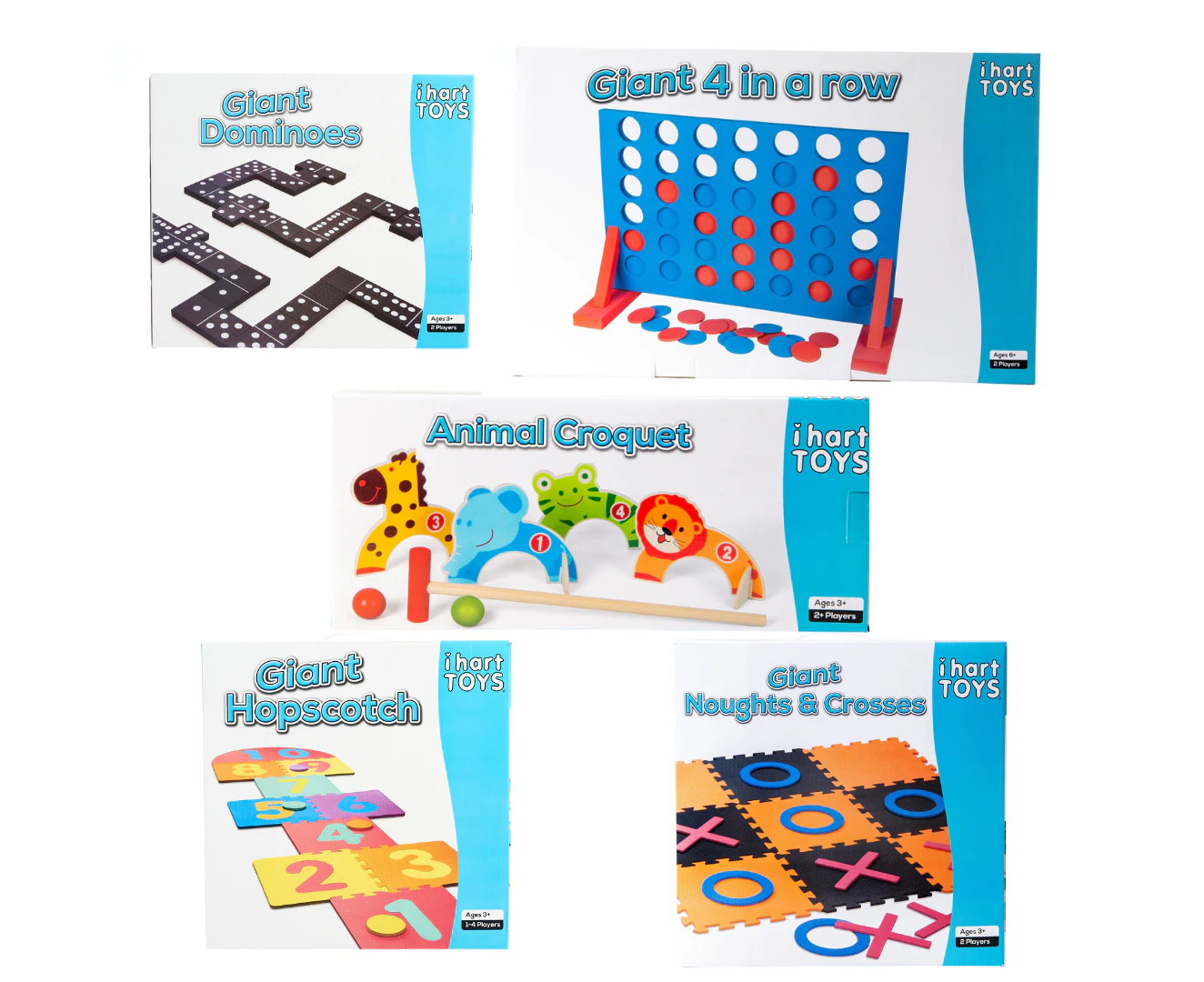 Giant 4 in a Row, Dominoes, Noughts & Crosses, Animal Croquet and Hopscotch Bundle Pack