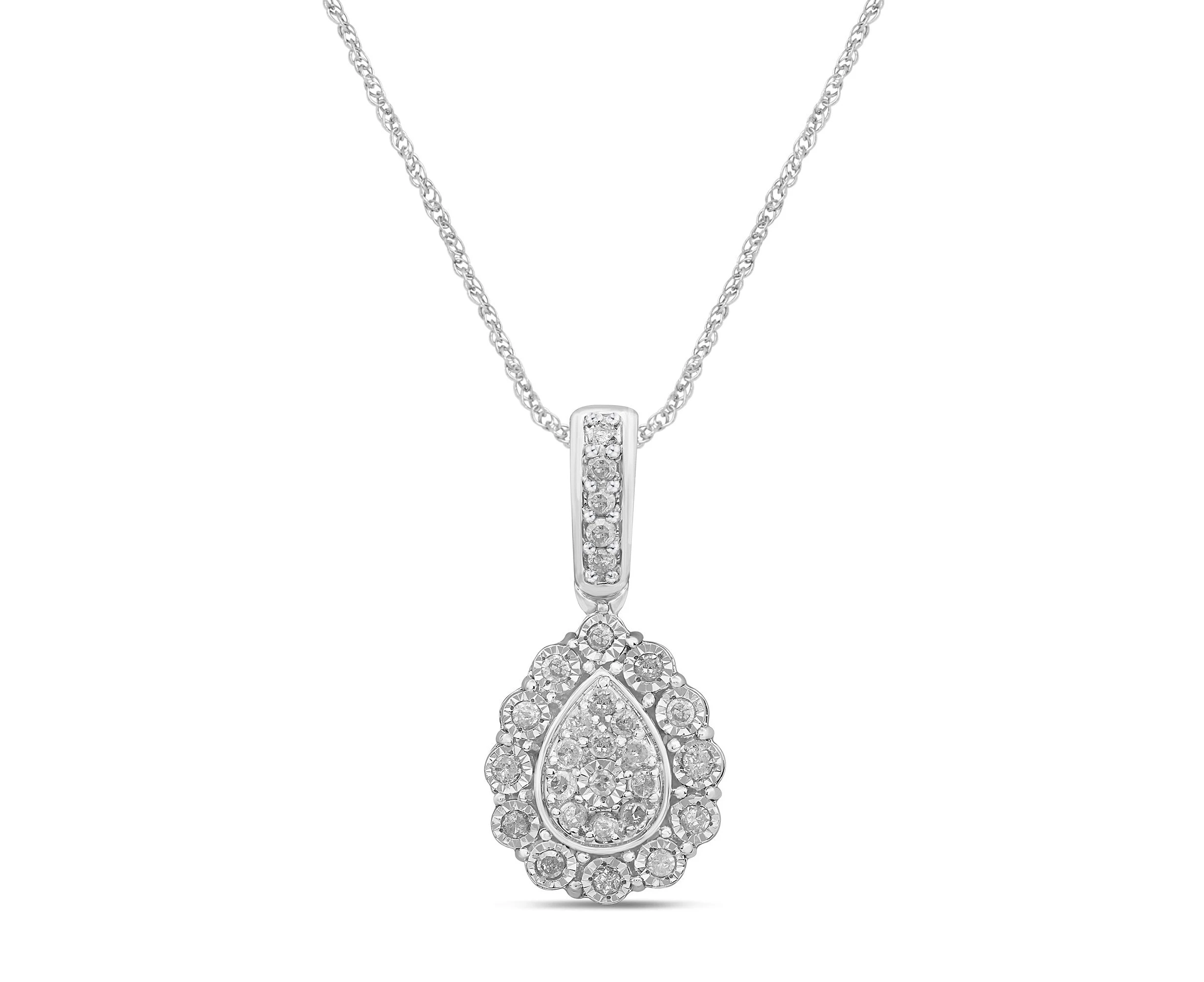 Bevilles Fancy Pear Shape Necklace with 0.15ct of Diamonds in Sterling Silver