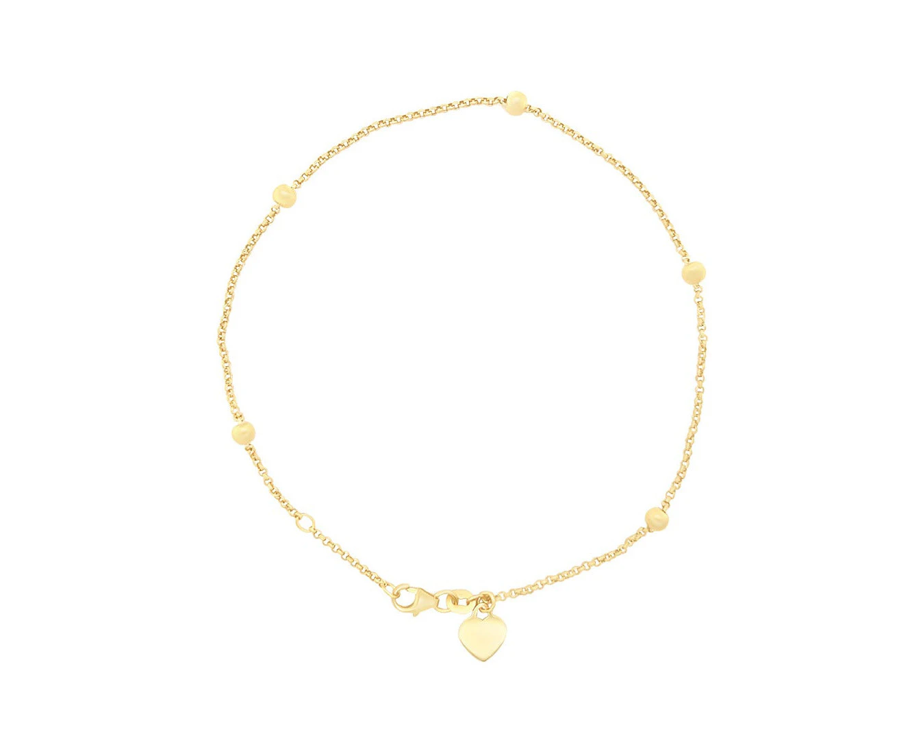 Bevilles Heart Charm Belcher Anklet in 9ct Yellow Gold Silver Infused 27cm