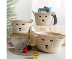 Cute Face Pattern Woven Storage Basket Anti-slip Cotton Rope Animals Design Woven Sundries Storage Box Office Supplies-Beige