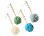 4 Pack Large Bath Puff Loofah Sponge With Long Handle Shower Loofah, Bath Body Back Brush, Spa Brush for Women and Men(4 Color)