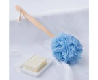 Long Handle Wooden Bath Brush,Shower Body Brush with Loofah Mesh for Skin Exfoliating, Back Sponge Scrubber for Men and Women