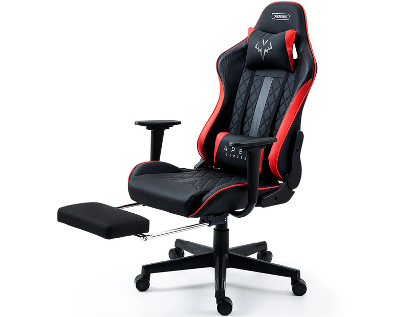 OVERDRIVE Apex Series Reclining Gaming Ergonomic Office Chair with Footrest, Black and Red