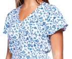 Harlow & Rose Women's Short Flutter Sleeve Button Front Dress - Aqua