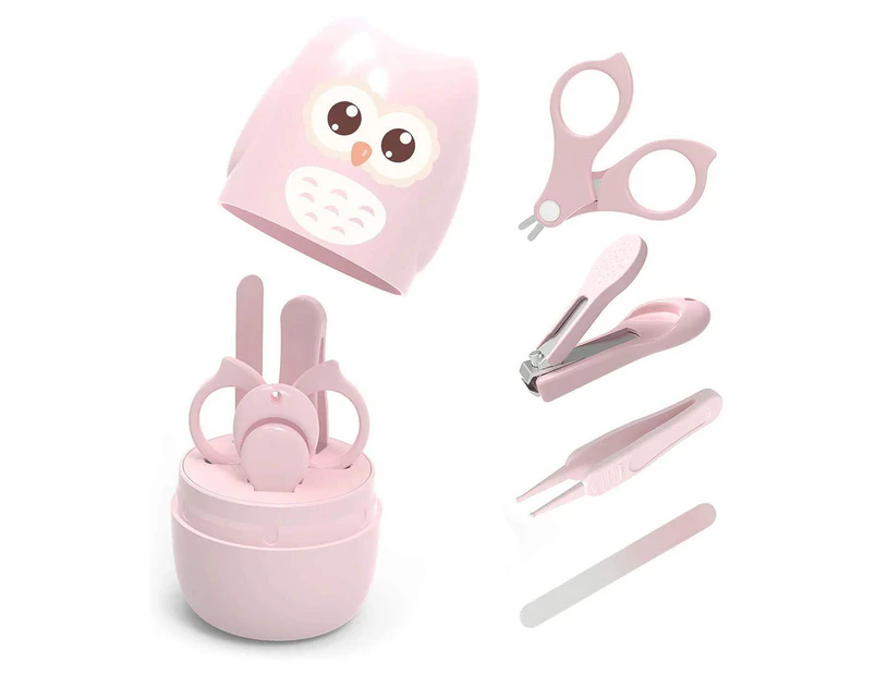 Baby Nail Kit, Baby Manicure Kit and Pedicure kit with Cute Owl Shape Case. Baby Nail Clipper, Scissor-Light Pink
