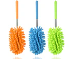 Microfiber Duster,3Pcs Chenille Duster - Green Blue Orangemicrofiber Duster For Cleaning, Dusters With Telescoping Extension Pole