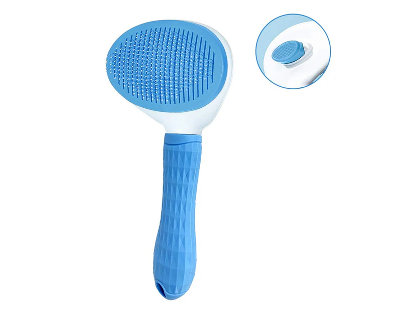 Brush For Cat Dog,Shedding Brush With Self-Clean Eject Button,Cat Grooming Brush,Pet Massage Brush,Blue