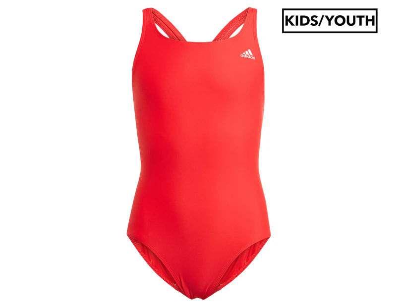 Adidas Girls' Solid Fitness One-Piece Swimsuit - Vivid Red/White