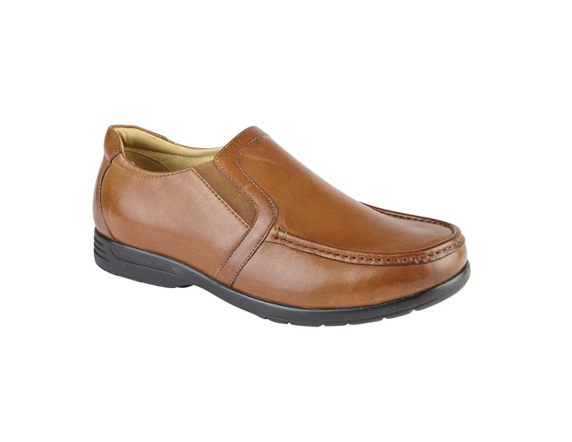 Roamers Mens Leather XXX Extra Wide Twin Gusset Casual Shoe (Tan) - DF1638