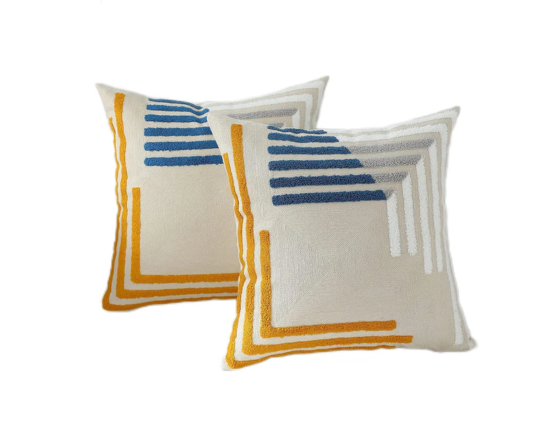 Modern-Throw Pillow Covers 18x18 Set of 2 Neutral Accent Modern Farmhouse Pillow Covers with Embroidered Geometric Pattern Decorative for Couch Bed Livi