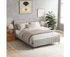 Velvet Fabric Channel Bed Frame in King, Queen and Double Size (Taupe White)