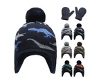 Nirvana Baby Kids Winter Warm Hat Dinosaur Ear Flap Cap Knitted Mitten Gloves Gift Set-Aqua Blue S