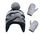 Nirvana Baby Kids Winter Warm Hat Dinosaur Ear Flap Cap Knitted Mitten Gloves Gift Set-Tan M