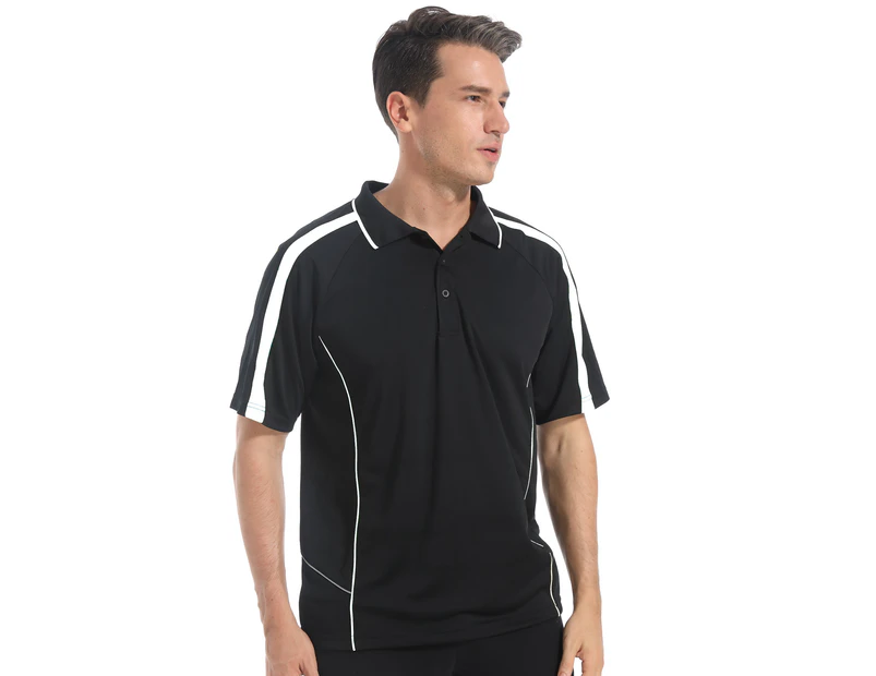 Active Polo Shirts Contrast Panel Best Cool Dry Fabric Air Mesh Short  Sleeve - Black/White