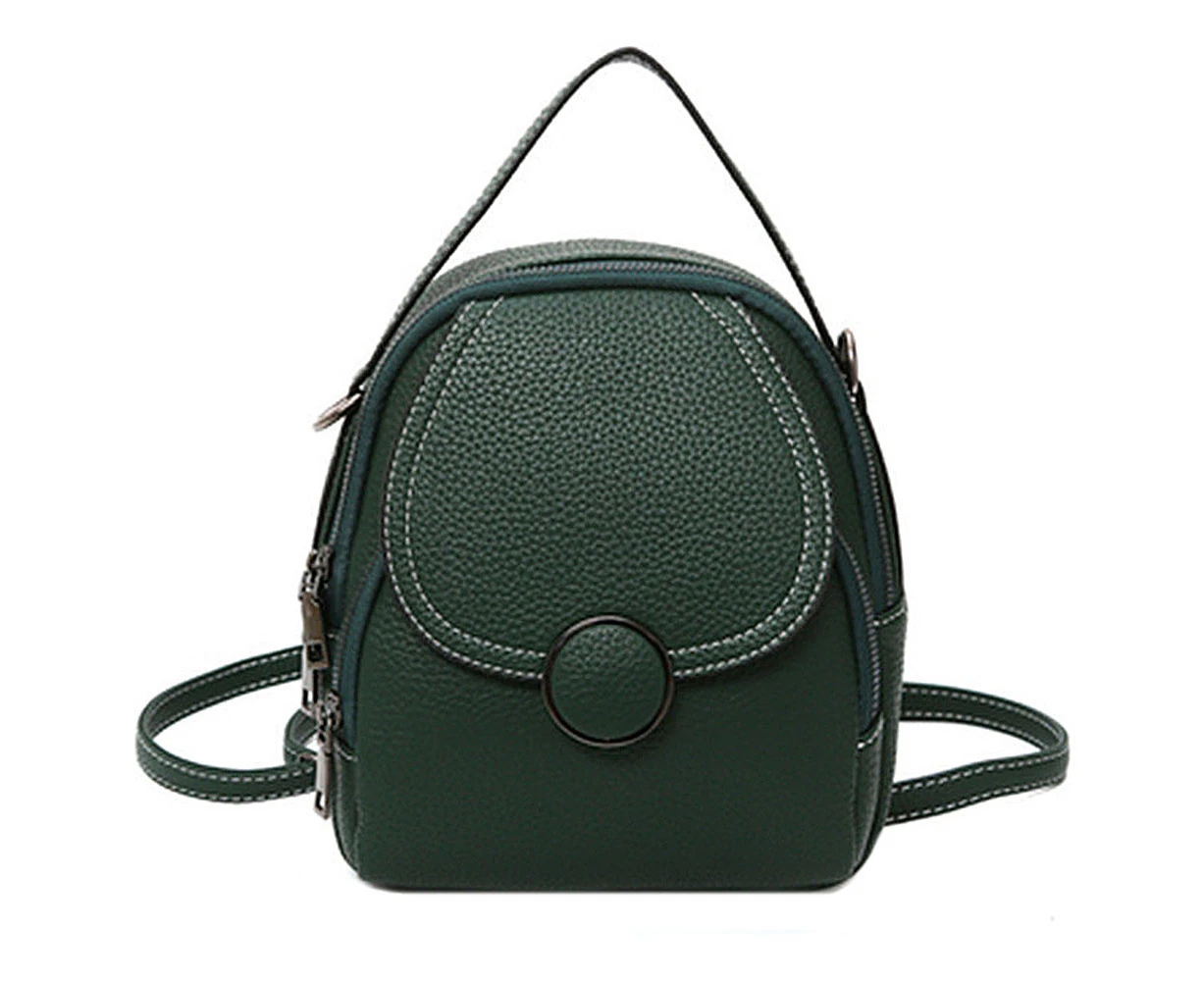 Bestjia Women Solid Color Zipper Mini Backpack Soft Faux Leather Handbag Satchel Bag - Green