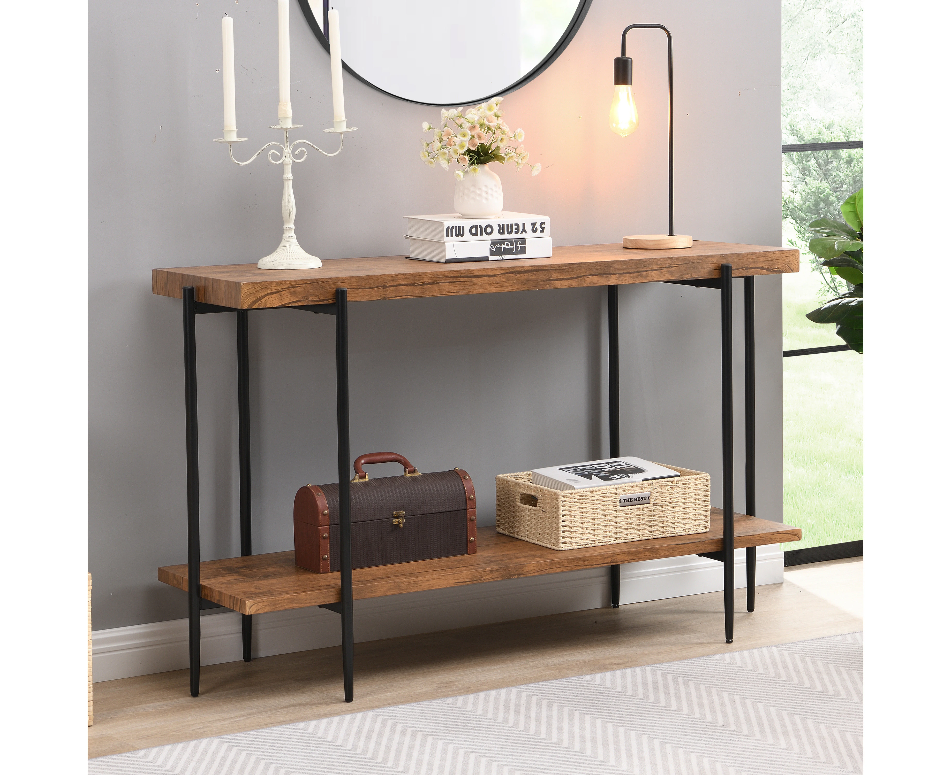 IHOMDEC Extra Long Console Sofa Table Rustic 135cmW Rustic Dark Brown - Dark Brown