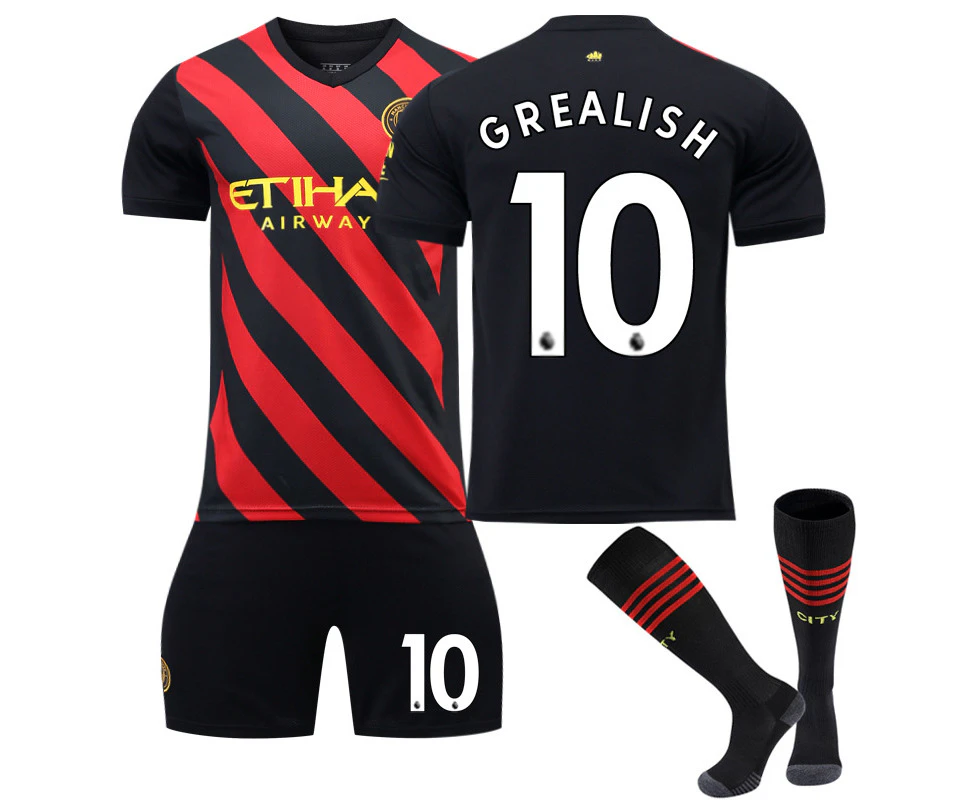 Manchester City F.C. Away 22/23 Jersey Grealish No.10 Soccer Jersey 3-Pieces Kits For Kids Adults