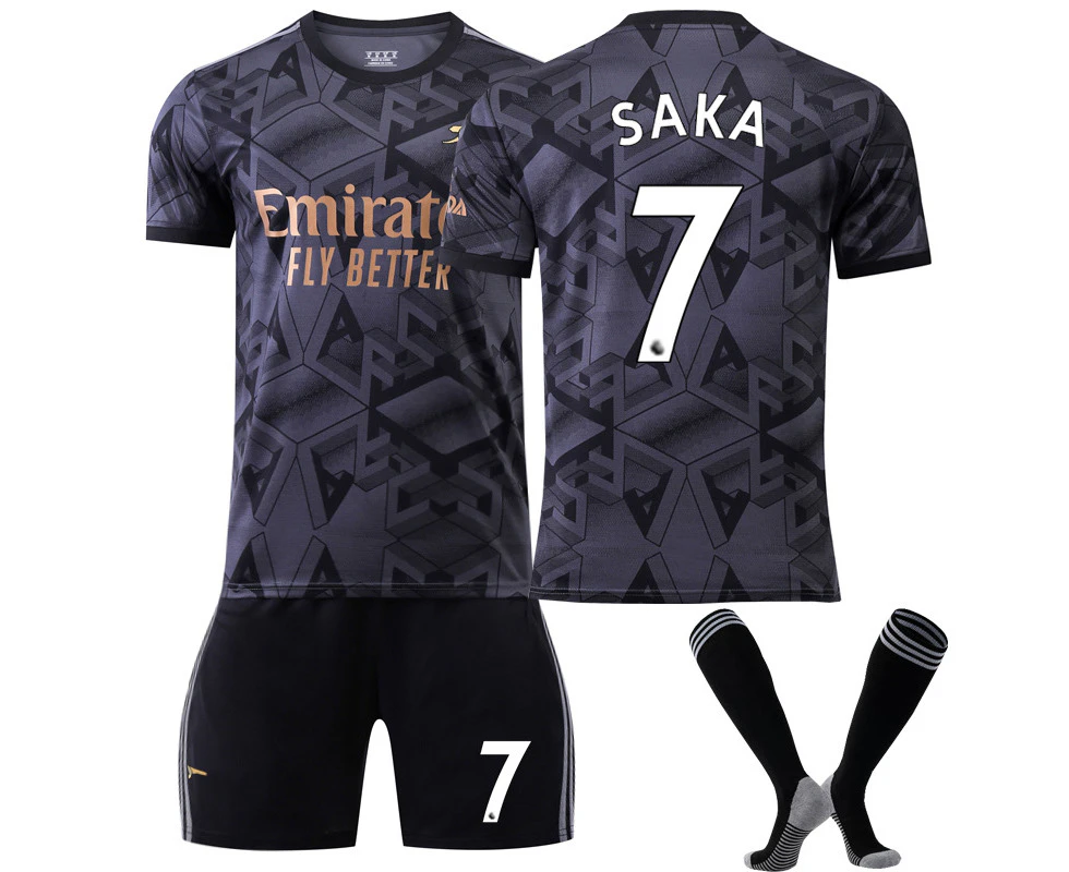 Arsenal 22/23 Away Jersey Saka No.7 Soccer Jersey 3-Pieces Kits For Kids Adults