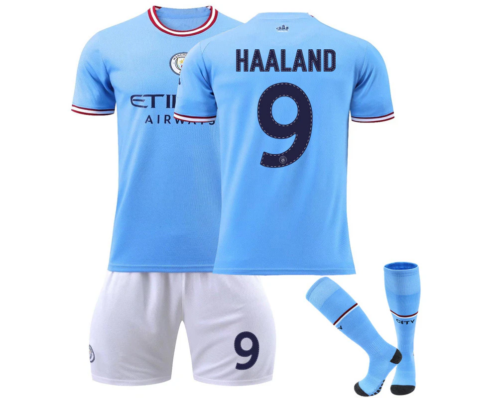 Manchester City UEFA Champions League Final Edition Haaland No.9 Soccer Jersey 3-Pieces Kits For Kids Adults