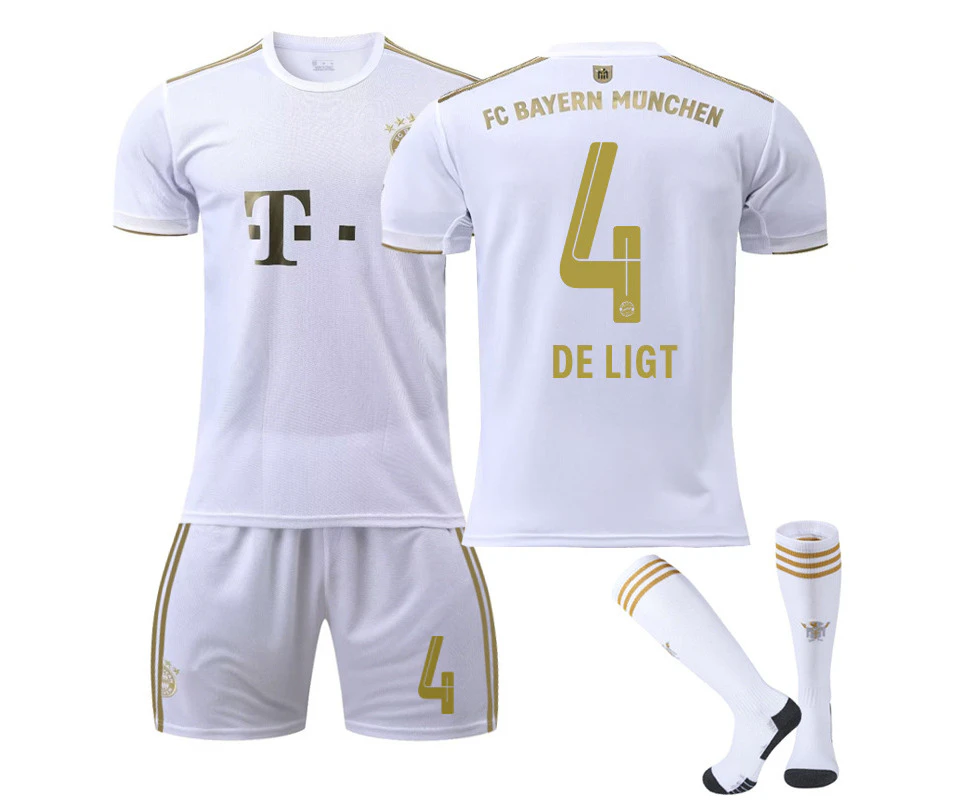 Bayern 22/23 Away Jersey De Ligt No.4 Soccer Jersey 3-Pieces Kits For Kids Adults