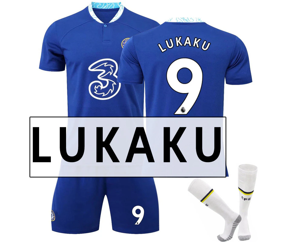 Chelsea Home Stadium Jersey 2022-23 Lukaku No.9 Soccer Jersey 3-Pieces Kits For Kids Adults