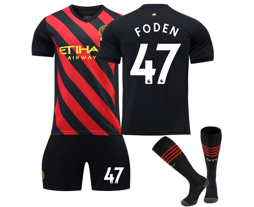 Manchester City F.C. Away 22/23 Jersey Foden No.47 Soccer Jersey 3-Pieces Kits For Kids Adults