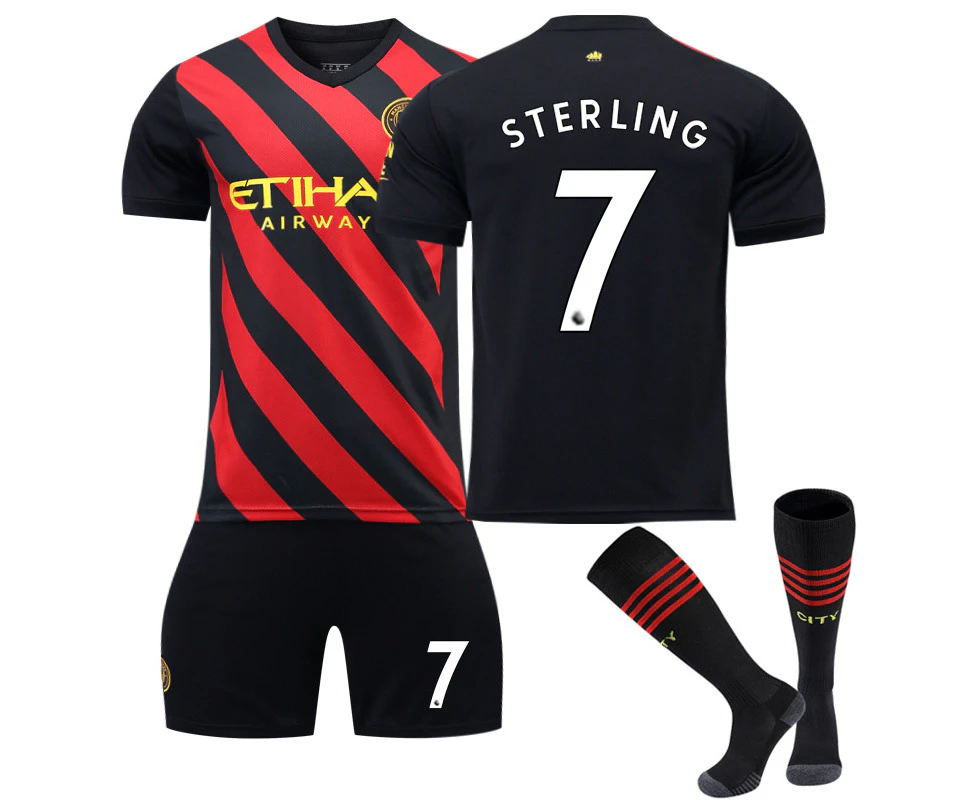 Manchester City F.C. Away 22/23 Jersey Sterling No.7 Soccer Jersey 3-Pieces Kits For Kids Adults