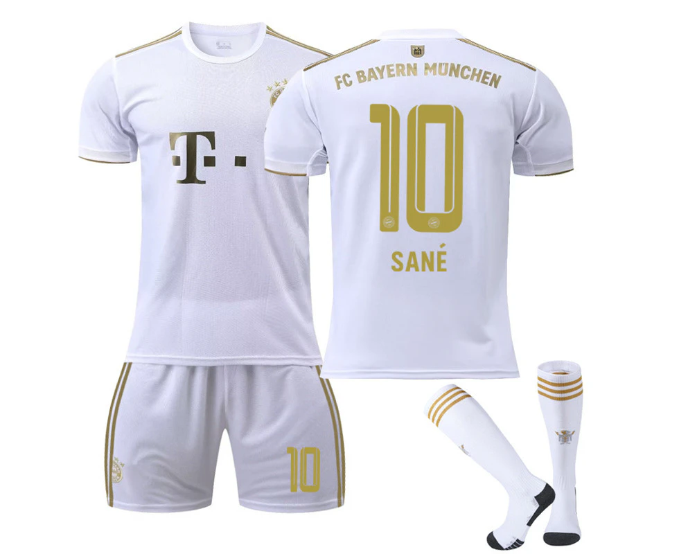 Bayern 22/23 Away Jersey Sane No.10 Soccer Jersey 3-Pieces Kits For Kids Adults