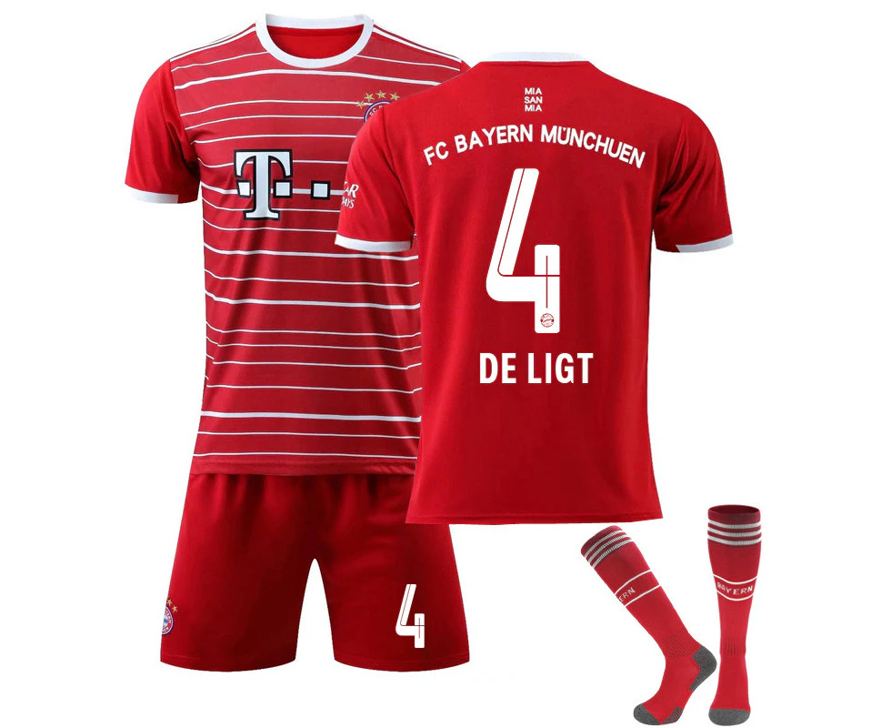 Bayern München 22-23 Home Kit De Ligt No.4 Soccer Jersey 3-Pieces Kits For Kids Adults