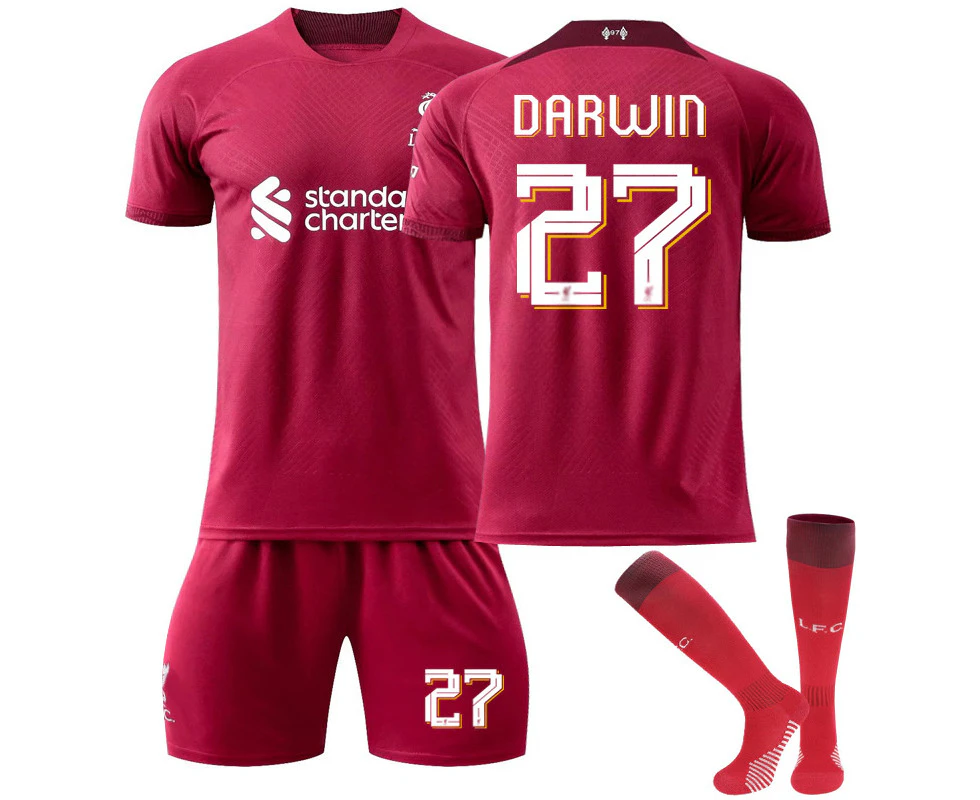 Liverpool FC 2022/23 Home Jersey Darwin No.27 Soccer Jersey 3-Pieces Kits For Kids Adults