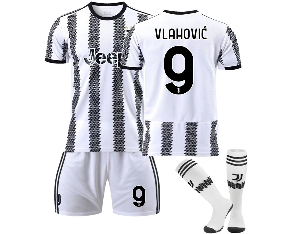 Juventus Home Jersey 2022/23 Vlahovic No.9 Soccer Jersey 3-Pieces Kits For Kids Adults