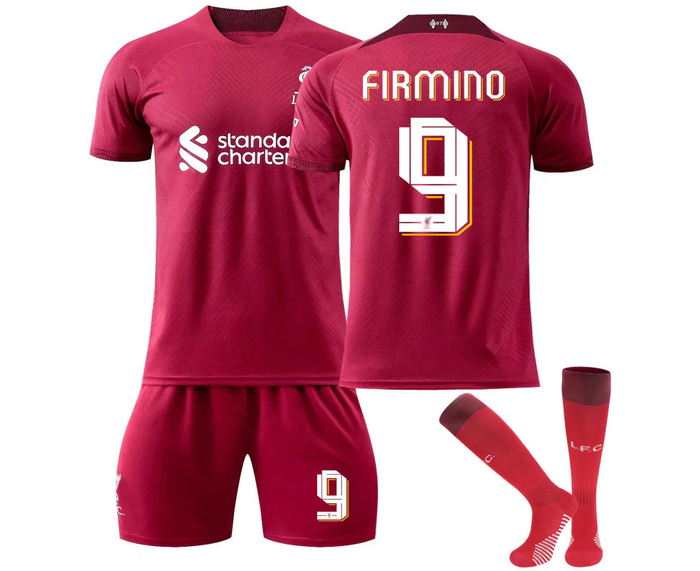 Liverpool FC 2022/23 Home Jersey Firmino No.9 Soccer Jersey 3-Pieces Kits For Kids Adults