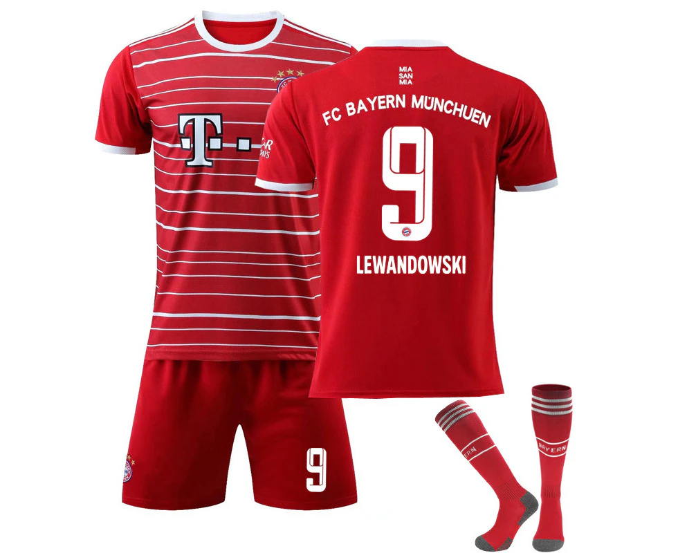 Bayern München 22-23 Home Kit Lewandowski No.9 Soccer Jersey 3-Pieces Kits For Kids Adults