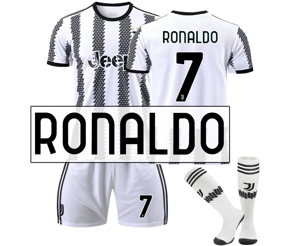 Juventus Home Jersey 2022/23 Ronaldo No.7 Soccer Jersey 3-Pieces Kits For Kids Adults