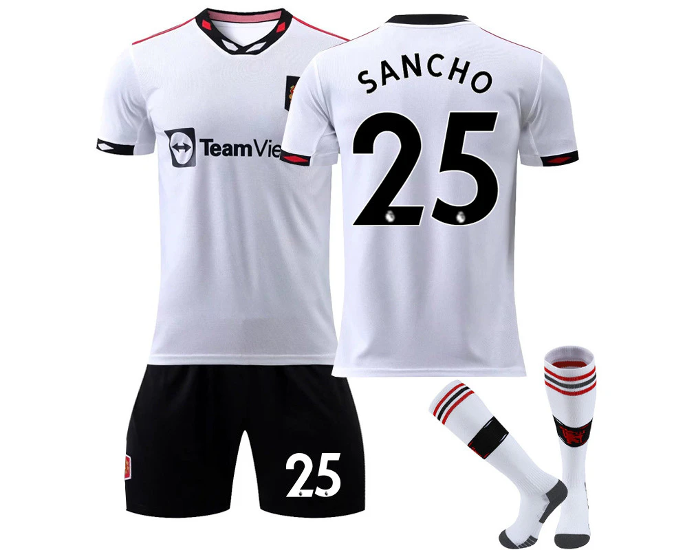 Manchester United 2022/23 Away Jersey Sancho No.25 Soccer Jersey 3-Pieces Kits For Kids Adults