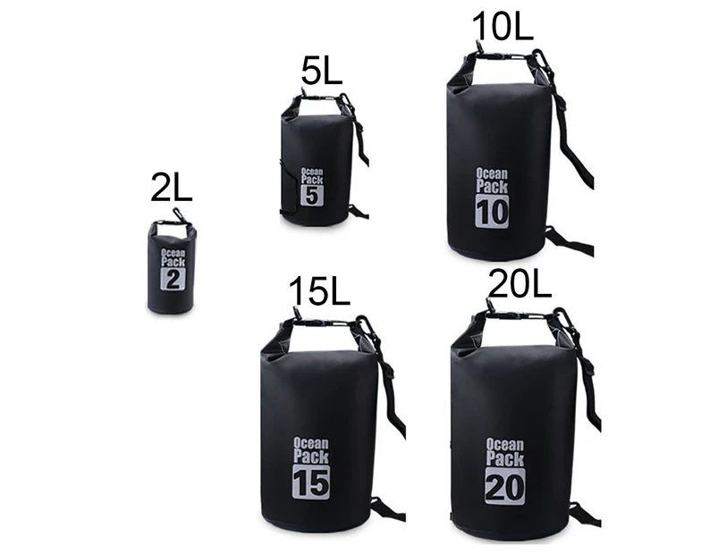 2/5/10/15/20L Waterproof Dry Bag Outdoor Sport Backpack Kayaking Floating Sack - Black 2L