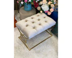 Premium rec tufted bath stool velvet ottoman with gold bases 44H -beige colour