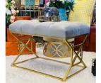 Premium rec tufted bath stool velvet ottoman with gold bases 44H -light grey