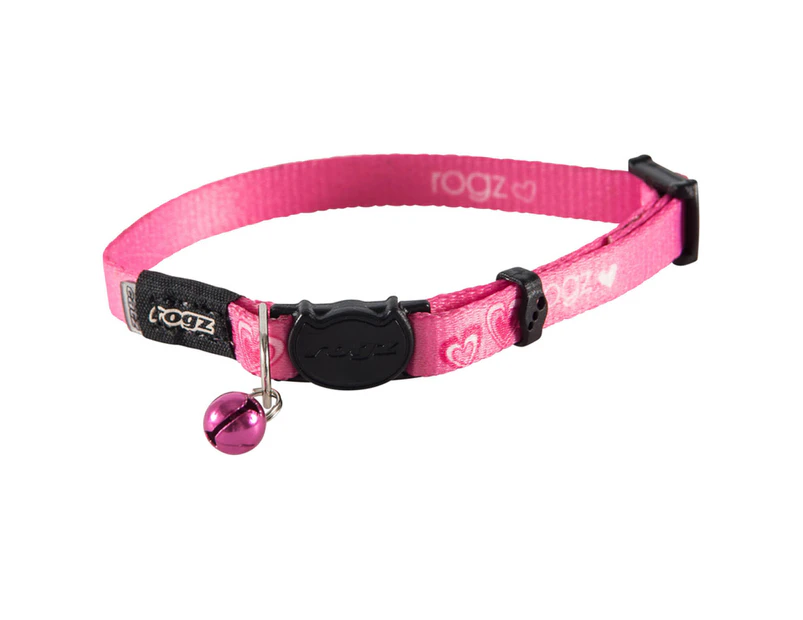 Rogz Kiddycat Safeloc Polyester Cat Collar Pink Hearts 8mm