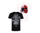 Star Wars Mens Millennium Falcon T-Shirt (Pack of 2) (Black/White/Red) - TV789