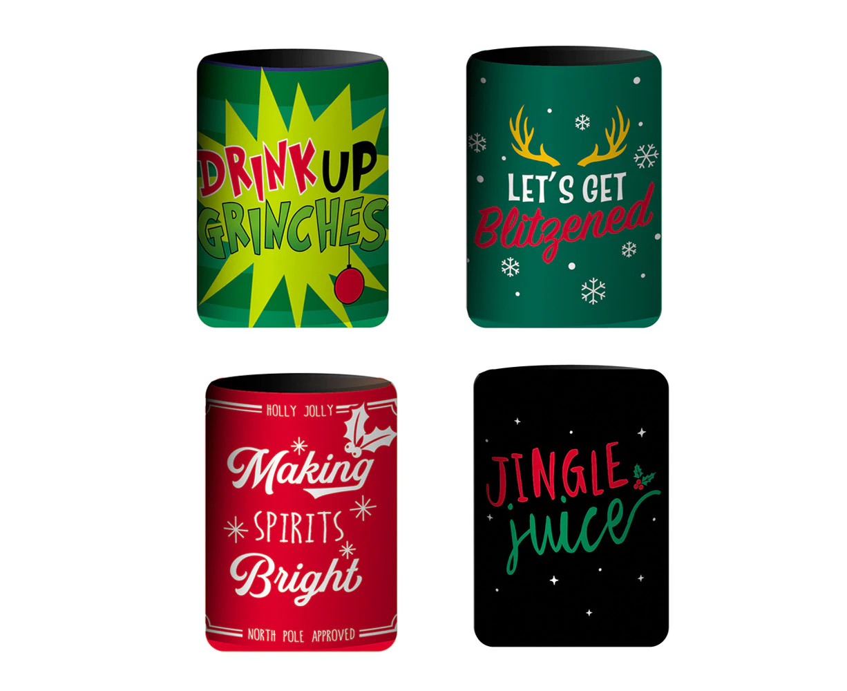 4x Christmas Stubby Holder Funny