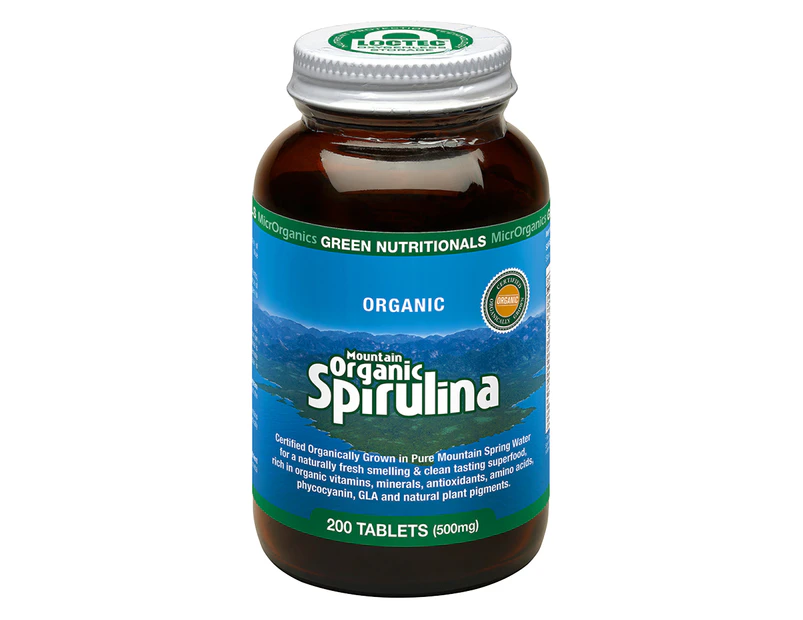 Green Nutritionals Mountain Organic Spirulina 200 tablets - Vegan Vegetarian