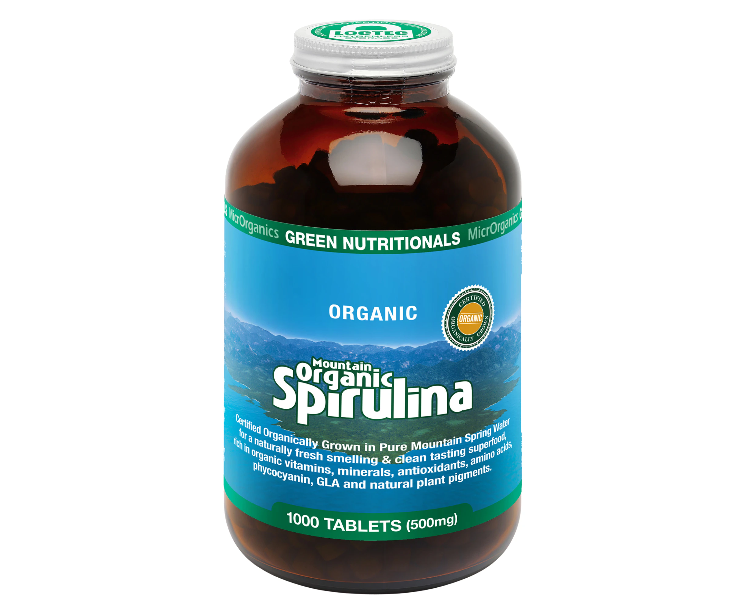 Green Nutritionals Mountain Organic Spirulina 1000 tablets - Vegan Vegetarian