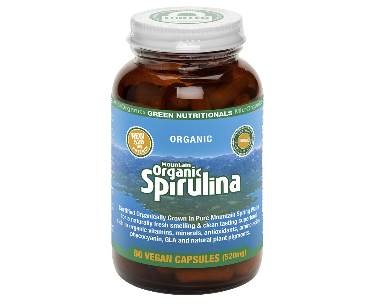 Green Nutritionals Mountain Organic Spirulina 520mg 60vc