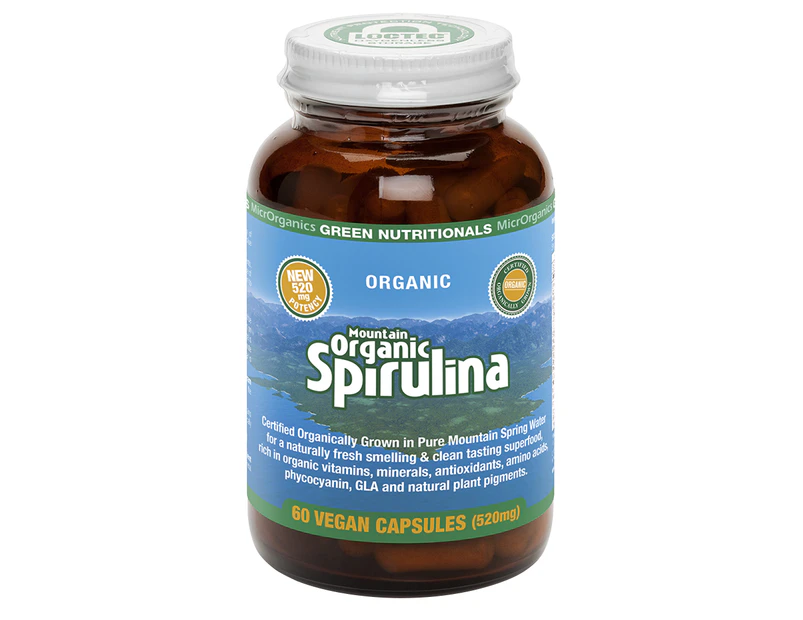Green Nutritionals Mountain Organic Spirulina 60 Capsules - Vegan Vegetarian