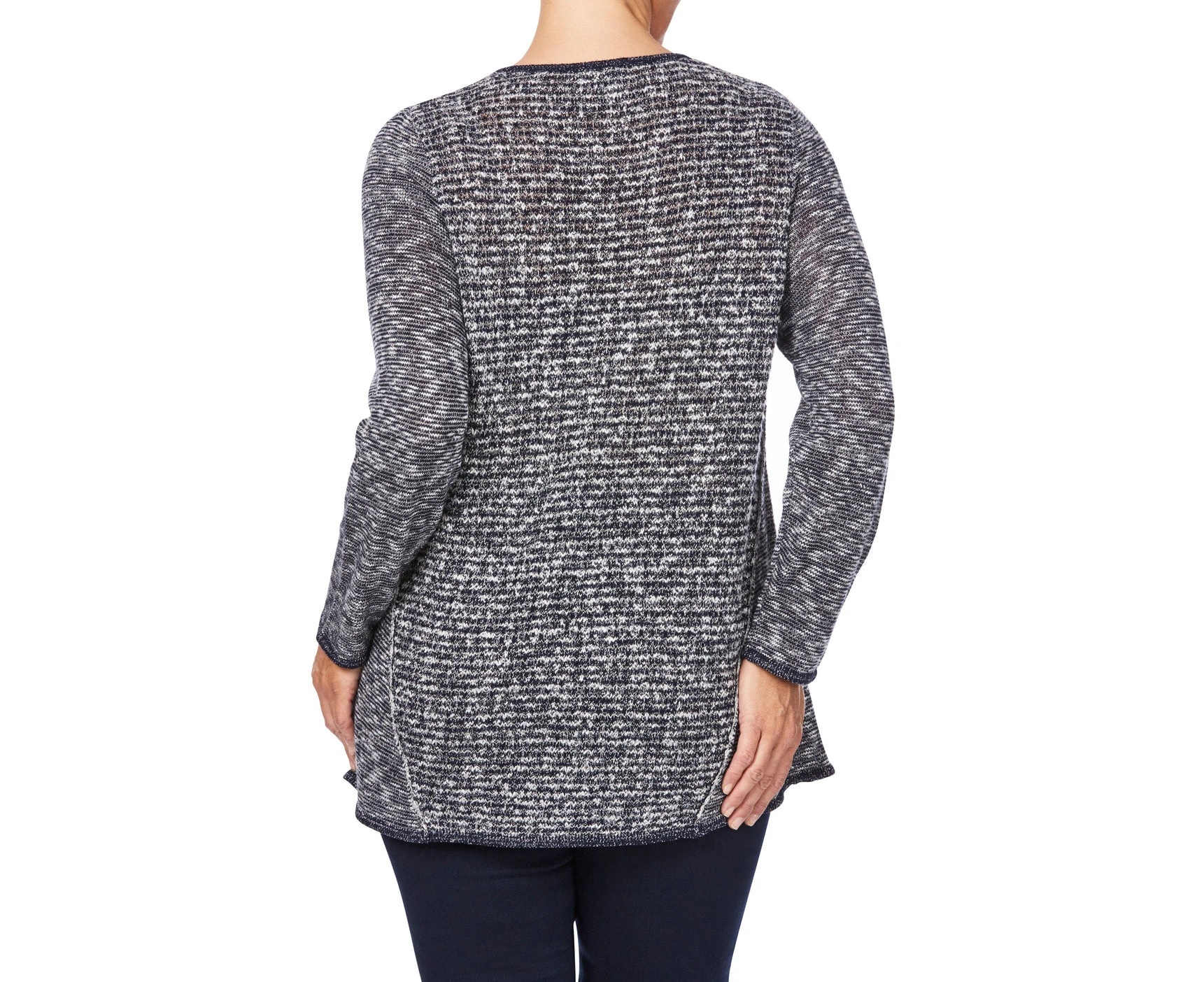 Beme Long Sleeve Lurex Splice Knitwear Jumper - Plus Size Womens - Navy/ Lurex