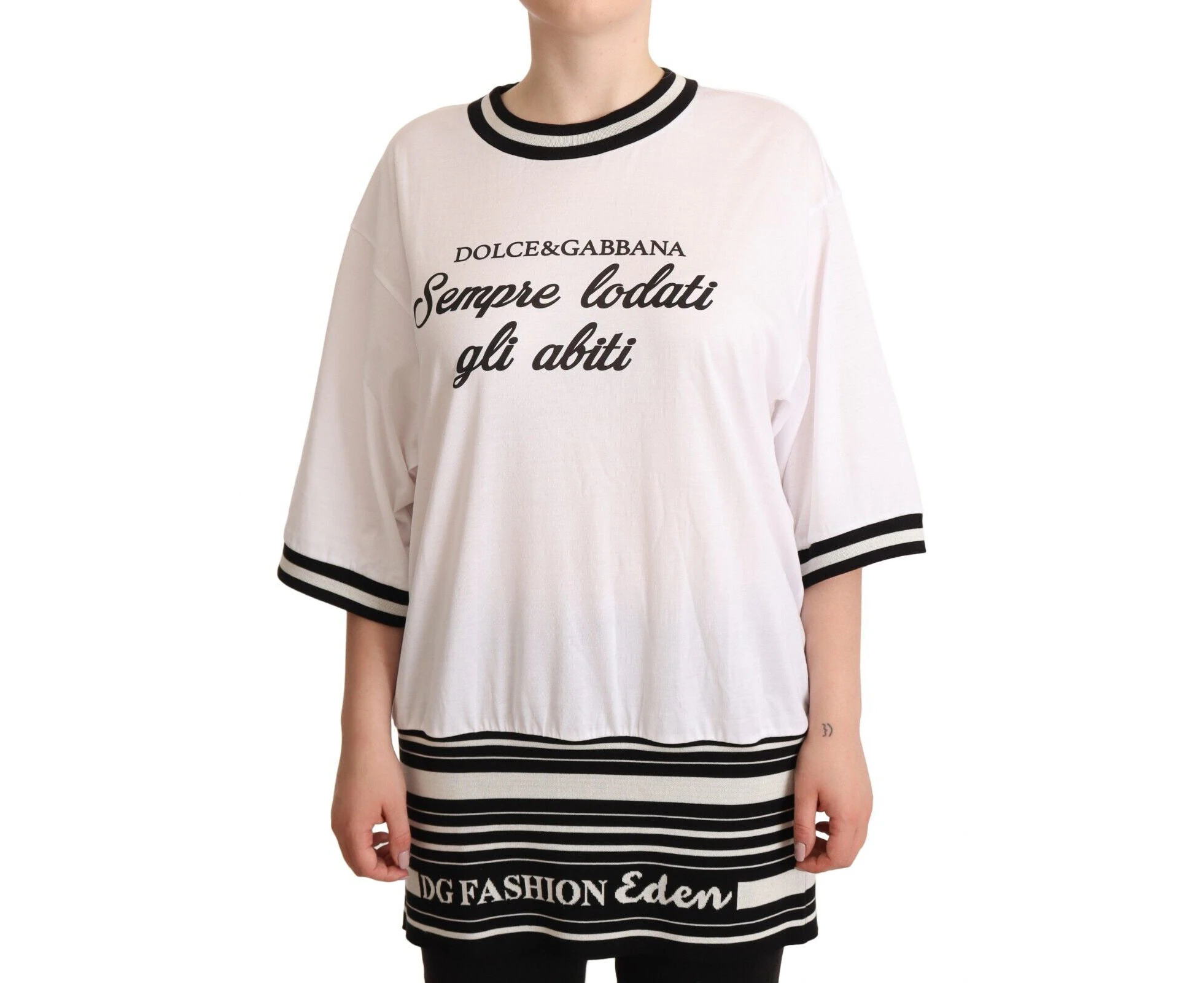 Dolce & Gabbana White DG Fashion Print Cotton Crewneck T Shirt